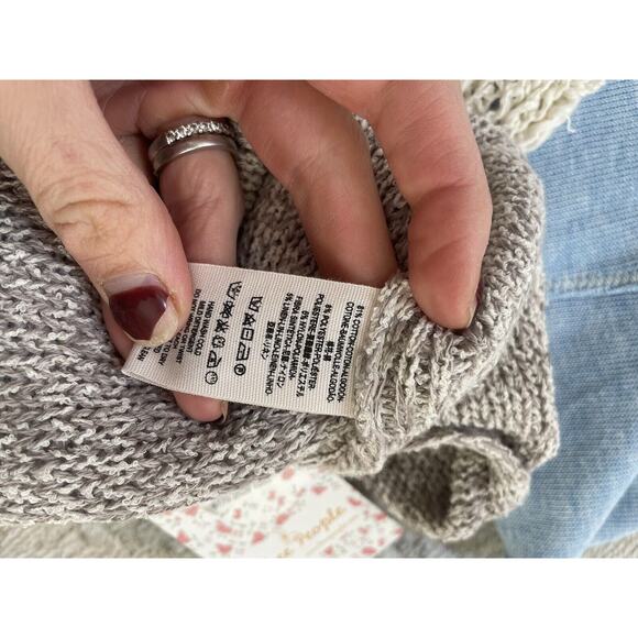 NWT Free People Oversized Knit Sweater Brown Cream Size Medium Cotton Side Slit - Picture 9 of 9